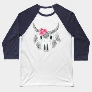 cow skull with roses Baseball T-Shirt